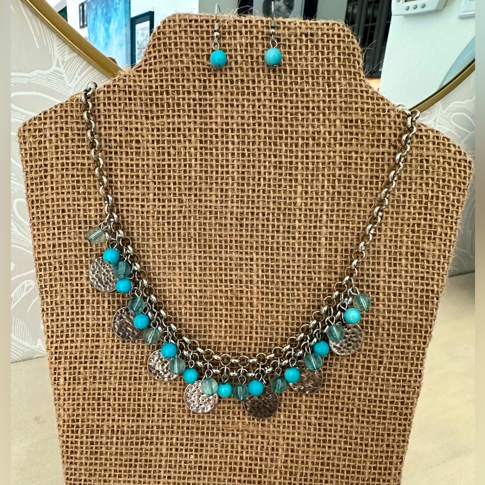 Silver and Turquoise Necklace and Earring Set